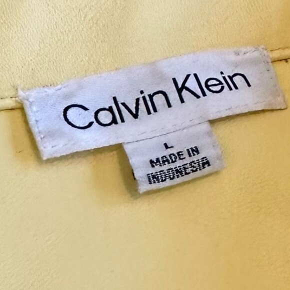 Calvin Klein Vegan Faux Leather Butter Yellow Snap Down Jacket Shacket Large - Picture 11 of 13